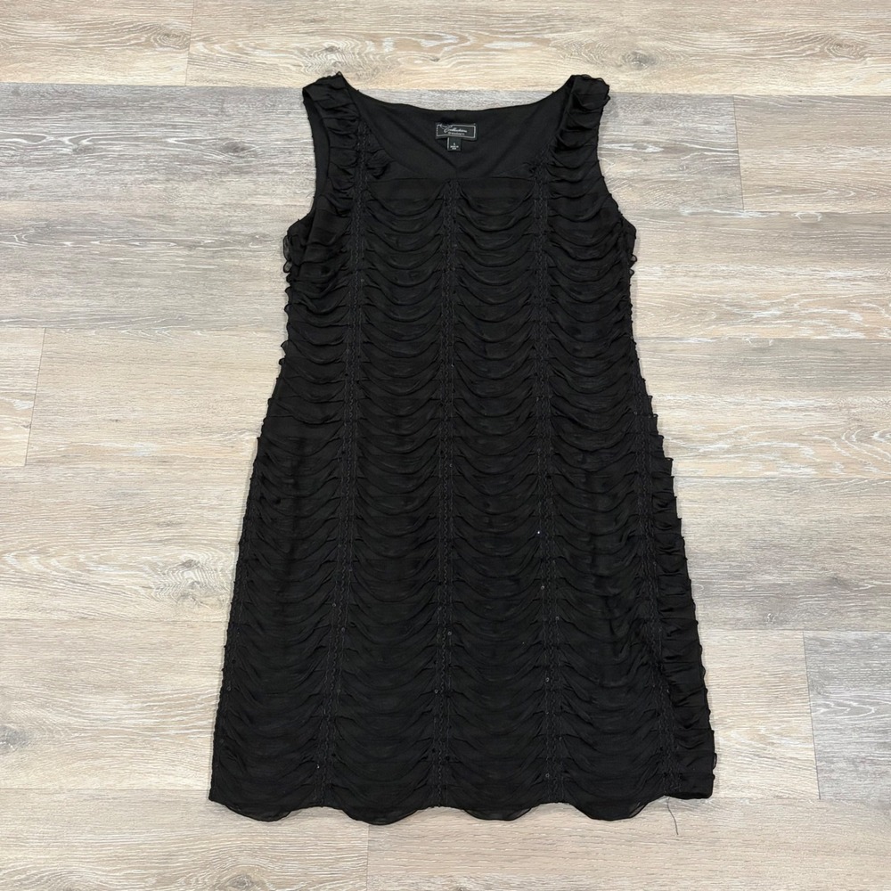 Dressbarn Collection Black Tiered Sequin Ruffle Sleeveless‎ Shift Dress Large